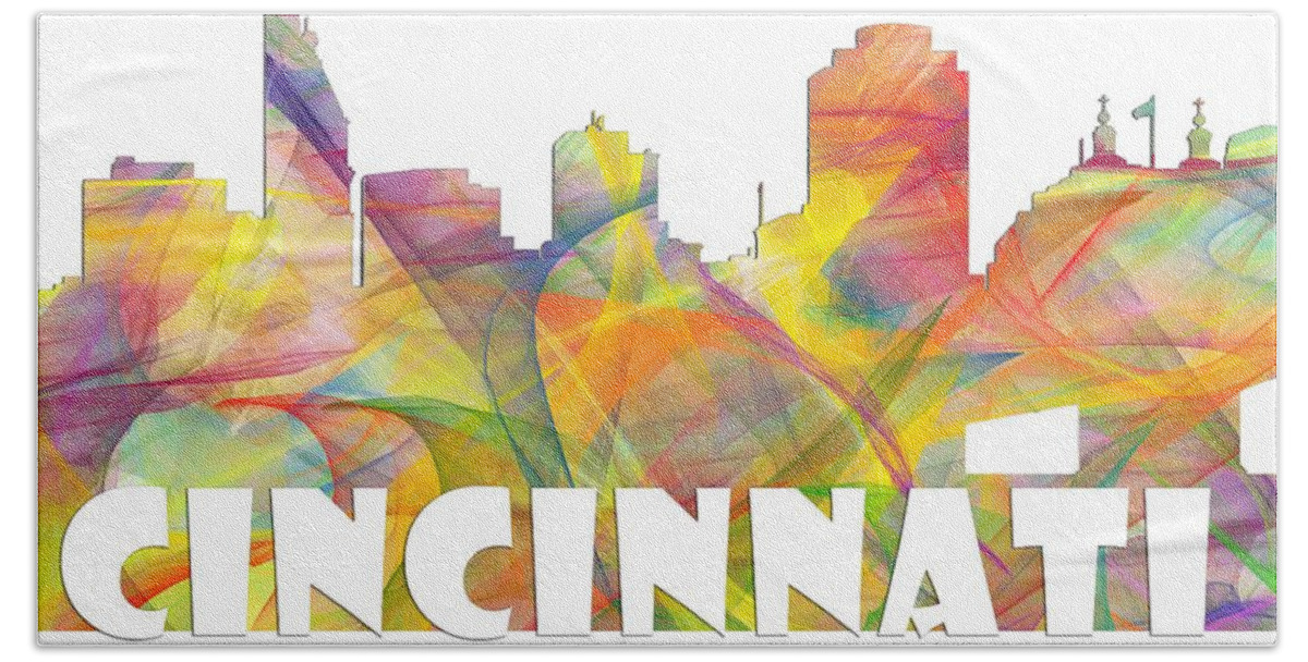 Cincinnati Ohio Skyline Beach Towel featuring the digital art Cincinnati Ohio Skyline #3 by Marlene Watson