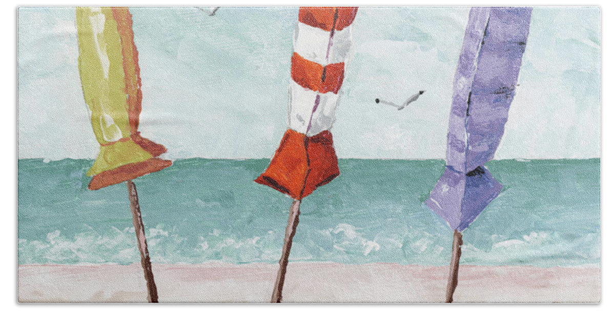 Coastal Beach Towel featuring the painting 3 Friends by Annie Troe