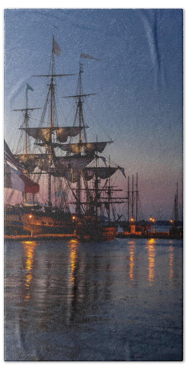 L'hermione Beach Sheet featuring the photograph Lafayette's Hermione Voyage 2015 #3 by Jerry Gammon