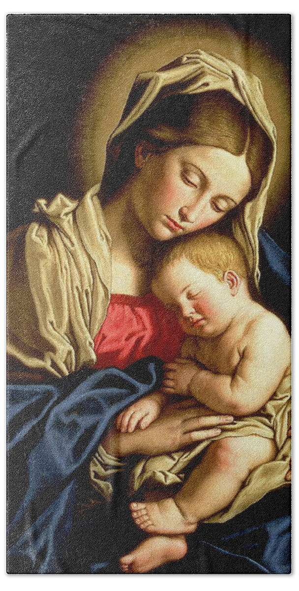 Christmas Beach Towel featuring the painting Madonna and Child by Giovanni Battista Salvi da Sassoferrato