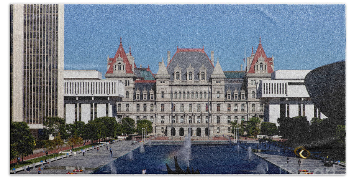 New York Beach Towel featuring the photograph New York state capitol building #4 by Anthony Totah
