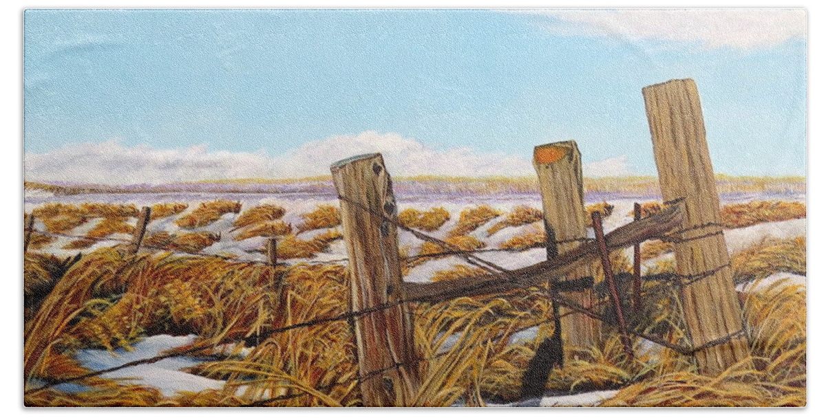 Posts Beach Towel featuring the painting 3 Olds Posts 3 by Marilyn McNish
