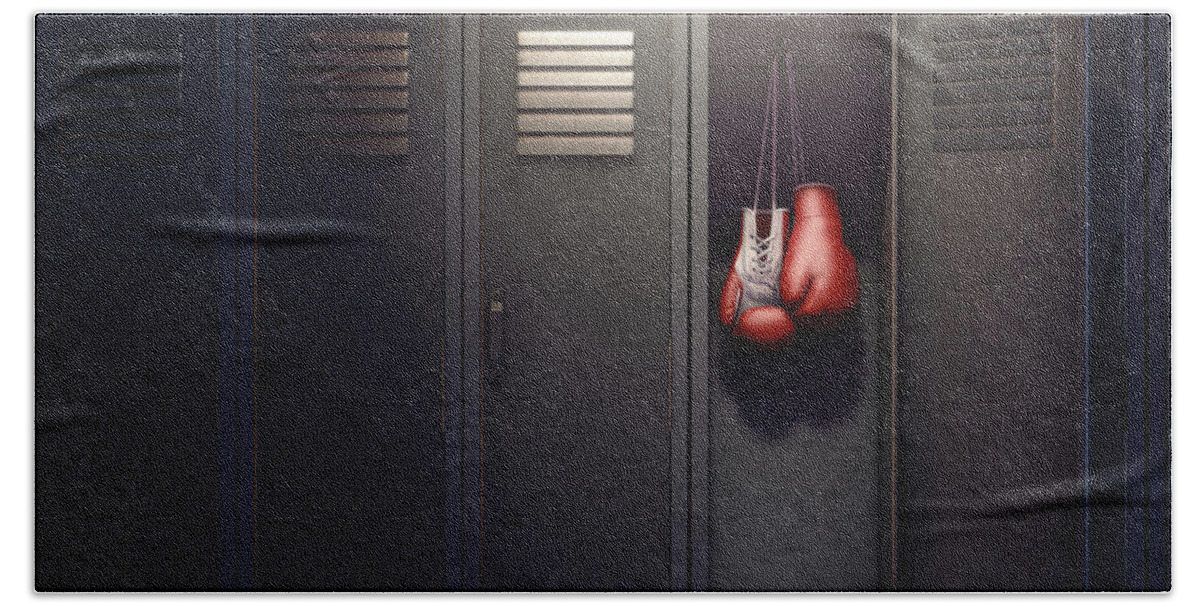 Locker Beach Towel featuring the digital art Open Locker And Hung Up Boxing Gloves #3 by Allan Swart