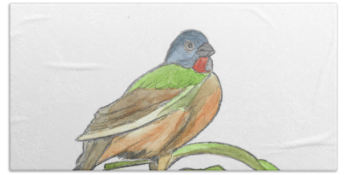 Ronnie Maum Beach Towel featuring the mixed media Painted Bunting #3 by Ronnie Maum