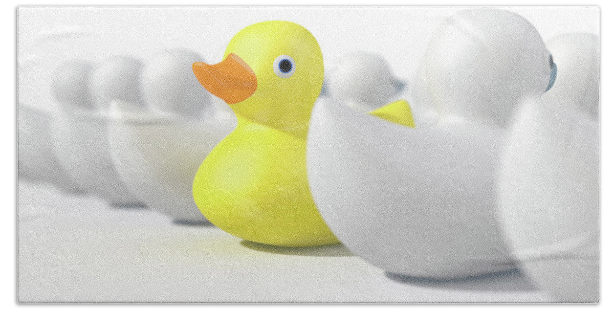 Duck Beach Towel featuring the digital art Rubber Duck Against The Flow #3 by Allan Swart