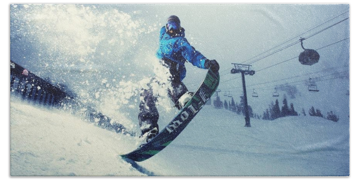 Snowboarding Beach Towel featuring the photograph Snowboarding #3 by Mariel Mcmeeking