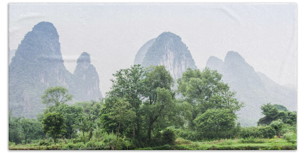 Landscape Beach Sheet featuring the photograph The beautiful karst rural scenery in spring #3 by Carl Ning