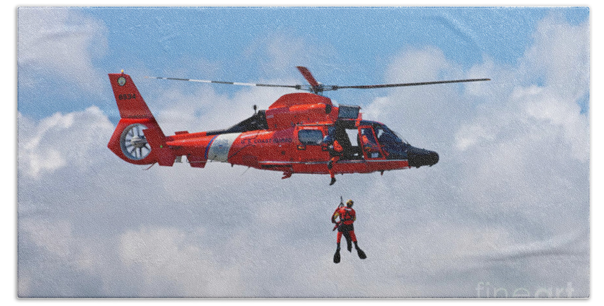 Coast Guard Beach Towel featuring the photograph US Coast Guard MH-65-C Dauphin Rescue helicopter #2 by Anthony Totah
