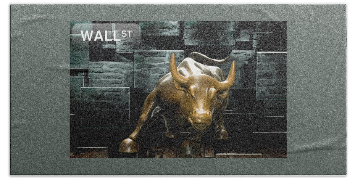 Wall Street Bull Beach Towel featuring the mixed media Wall Street #4 by Marvin Blaine