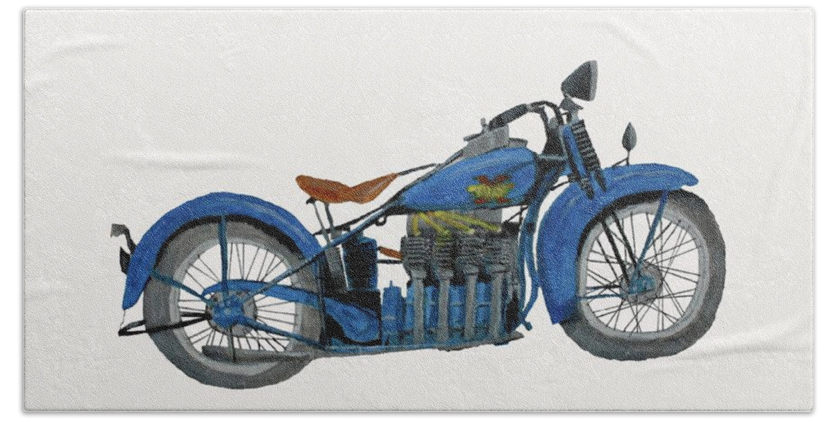 Motorcycles Beach Sheet featuring the painting 31 Henderson KJ by Terry Frederick