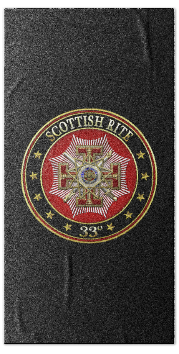 'scottish Rite' Collection By Serge Averbukh Beach Towel featuring the digital art 33rd Degree - Inspector General Jewel on Black Leather by Serge Averbukh