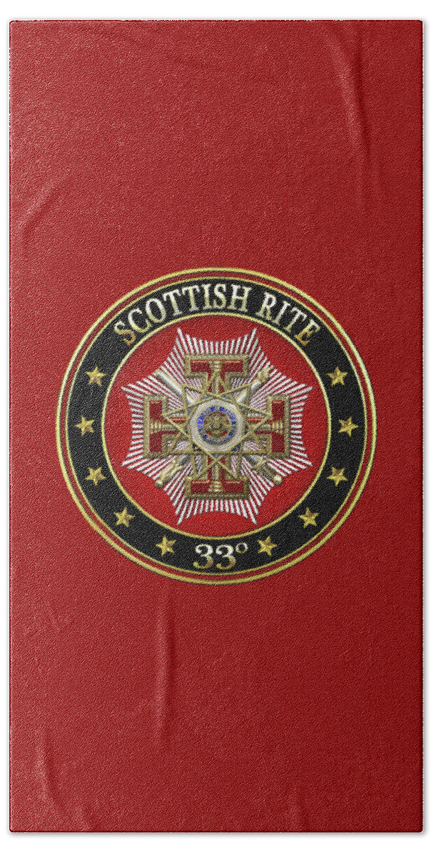 'scottish Rite' Collection By Serge Averbukh Beach Towel featuring the digital art 33rd Degree - Inspector General Jewel on Red Leather by Serge Averbukh