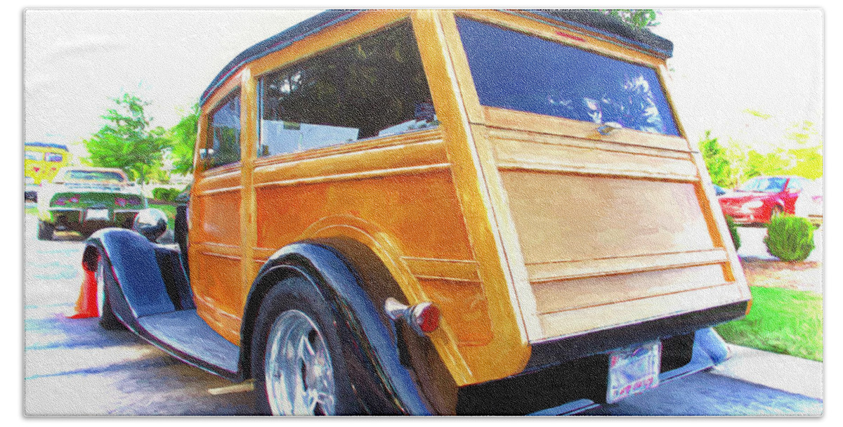  Beach Towel featuring the photograph '34 Woodie Wagon #34 by Phil Mancuso