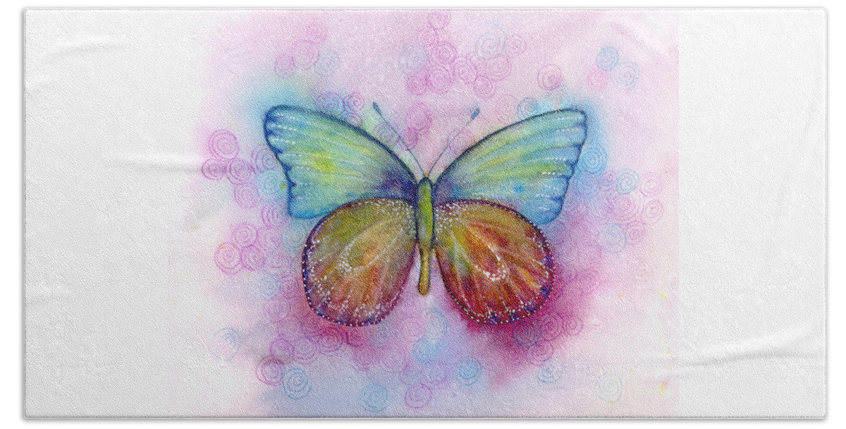 Blue Butterfly Beach Towel featuring the painting 35 Blessings Butterfly by Amy Kirkpatrick