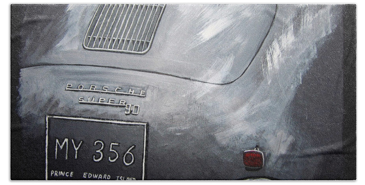Car Beach Sheet featuring the painting 356 Porsche rear by Richard Le Page