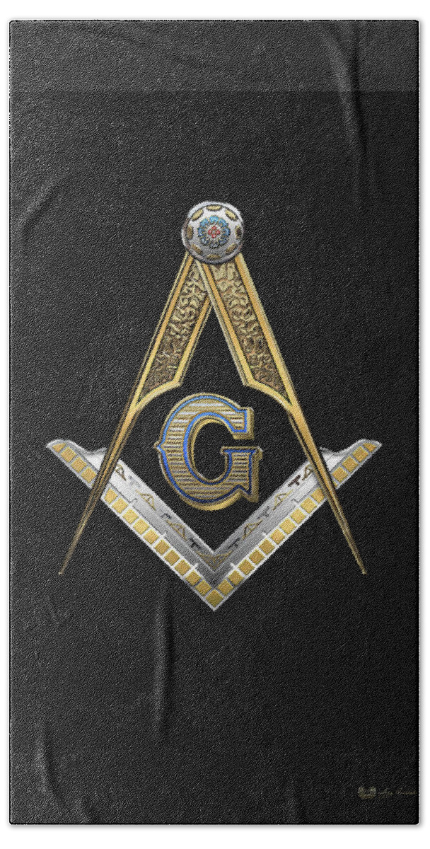 'ancient Brotherhoods' Collection By Serge Averbukh Beach Towel featuring the digital art 3rd Degree Mason - Master Mason Jewel on Black Canvas by Serge Averbukh