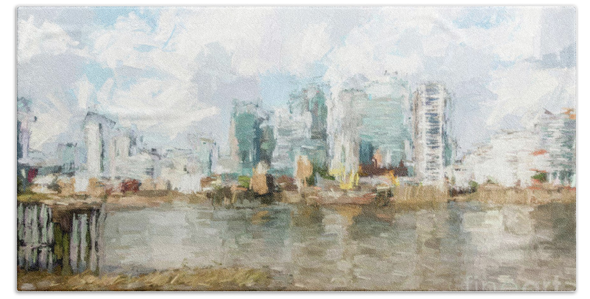 Cityscape Beach Towel featuring the painting Canary Wharf London #4 by Roger Lighterness