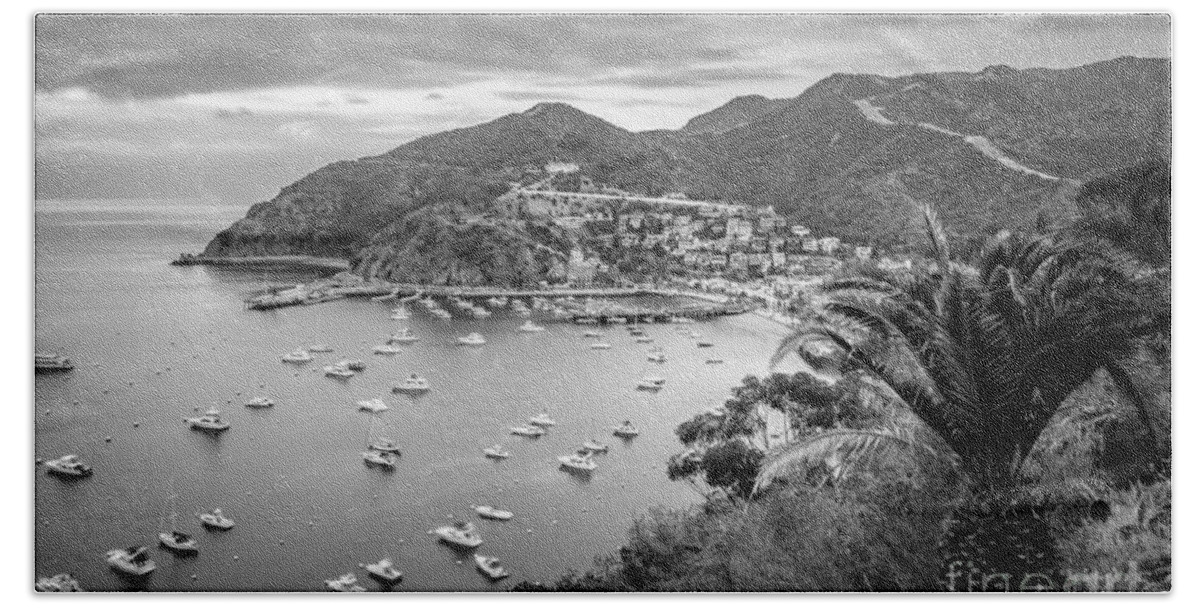 America Beach Towel featuring the photograph Catalina Island Avalon Bay Black and White Picture #4 by Paul Velgos