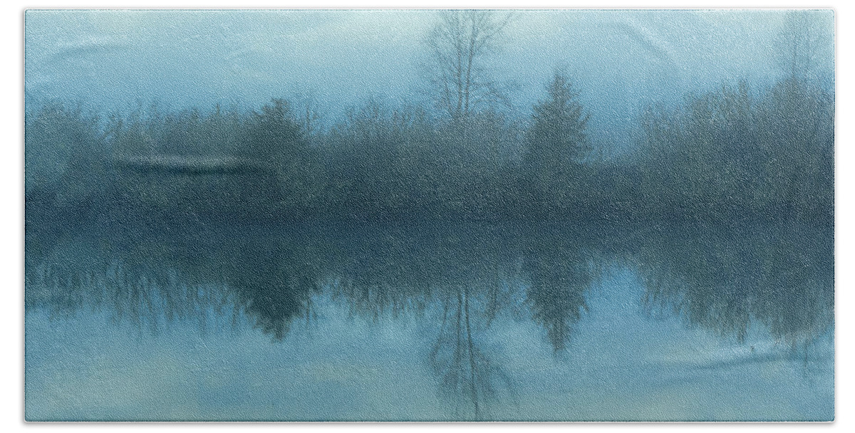 Reflections Lake Beach Towel featuring the photograph Reflections blue lake by Cathy Anderson