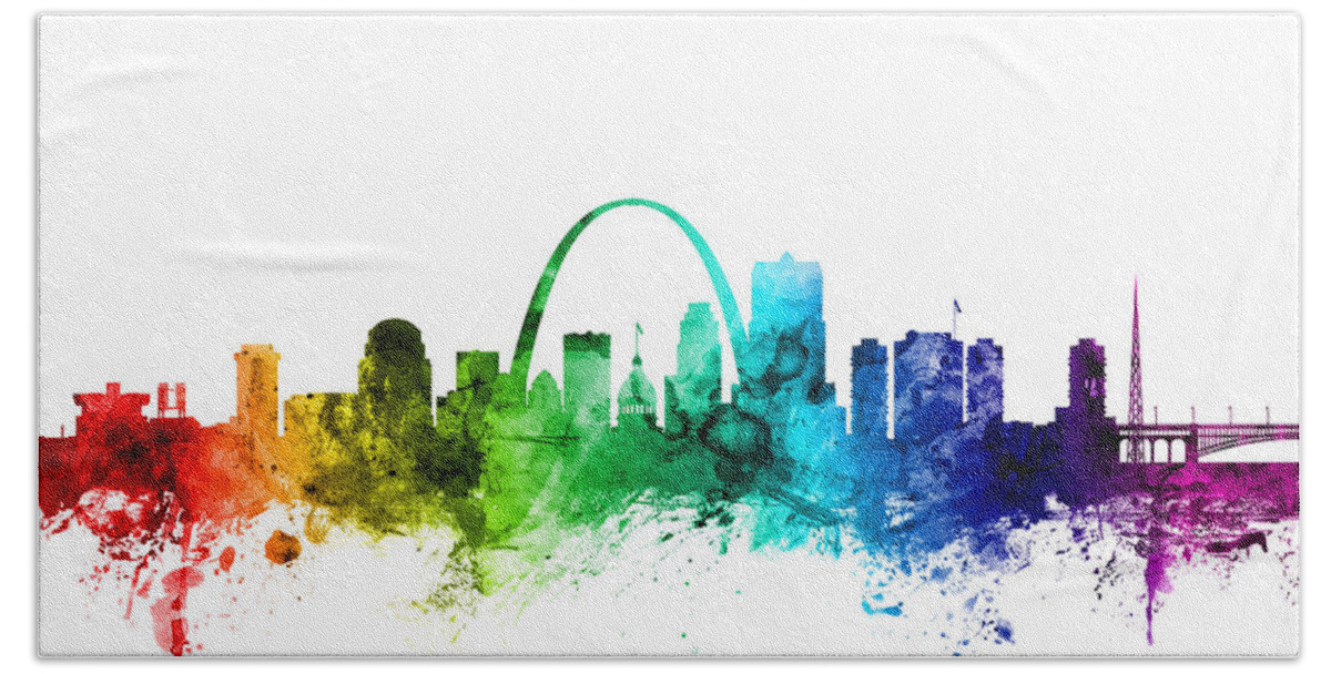 St Louis Beach Towel featuring the digital art St Louis Missouri Skyline by Michael Tompsett