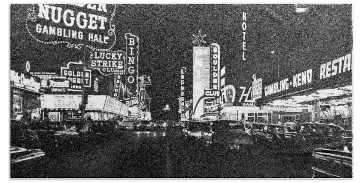 1950s Beach Sheet featuring the photograph The Las Vegas Strip #7 by Underwood Archives