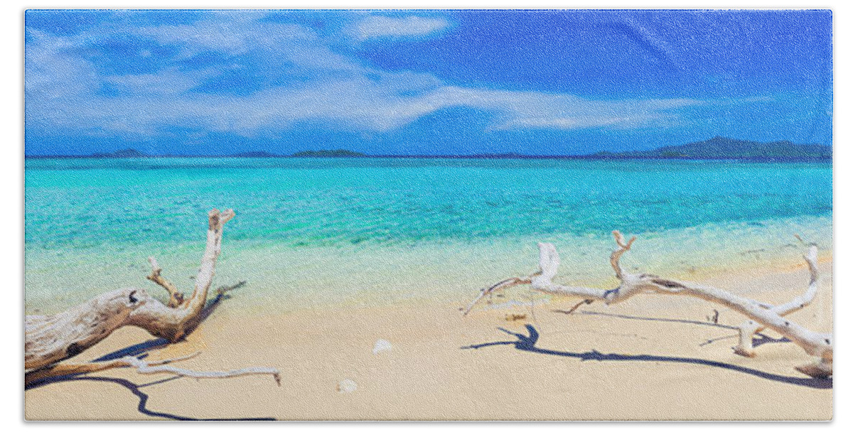 Sea Beach Towel featuring the photograph Tropical beach Malcapuya #4 by MotHaiBaPhoto Prints