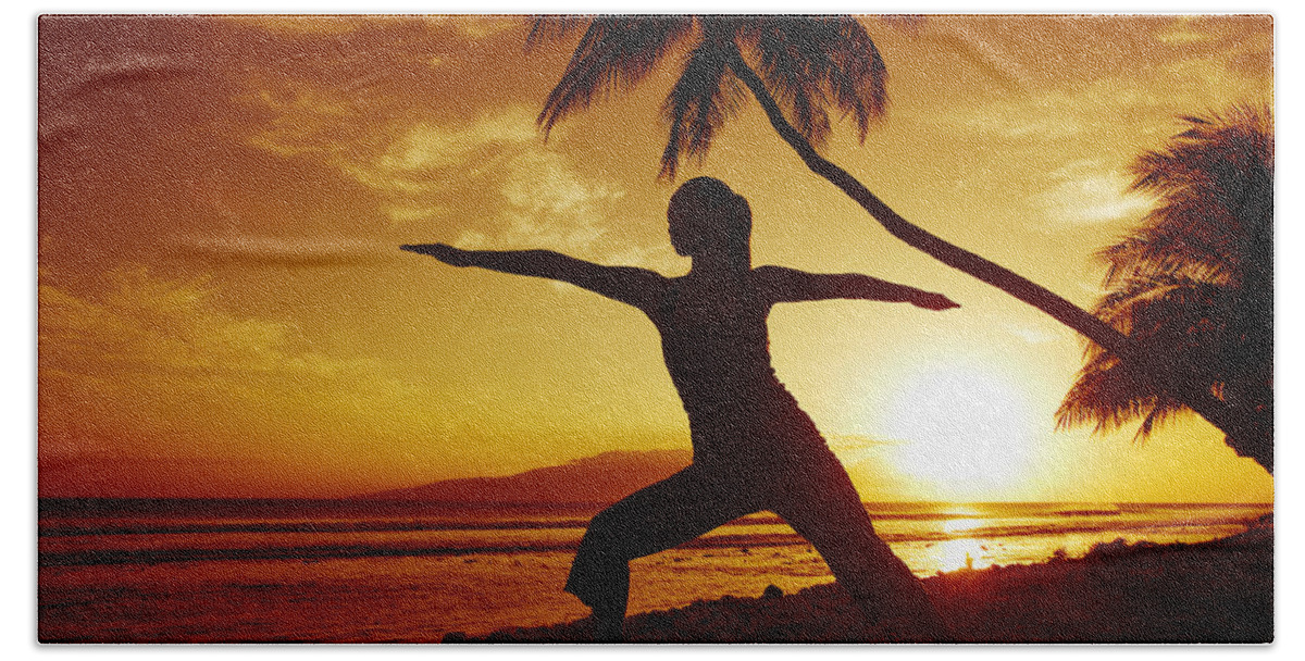 Air Beach Towel featuring the photograph Yoga At Sunset #4 by Ron Dahlquist - Printscapes