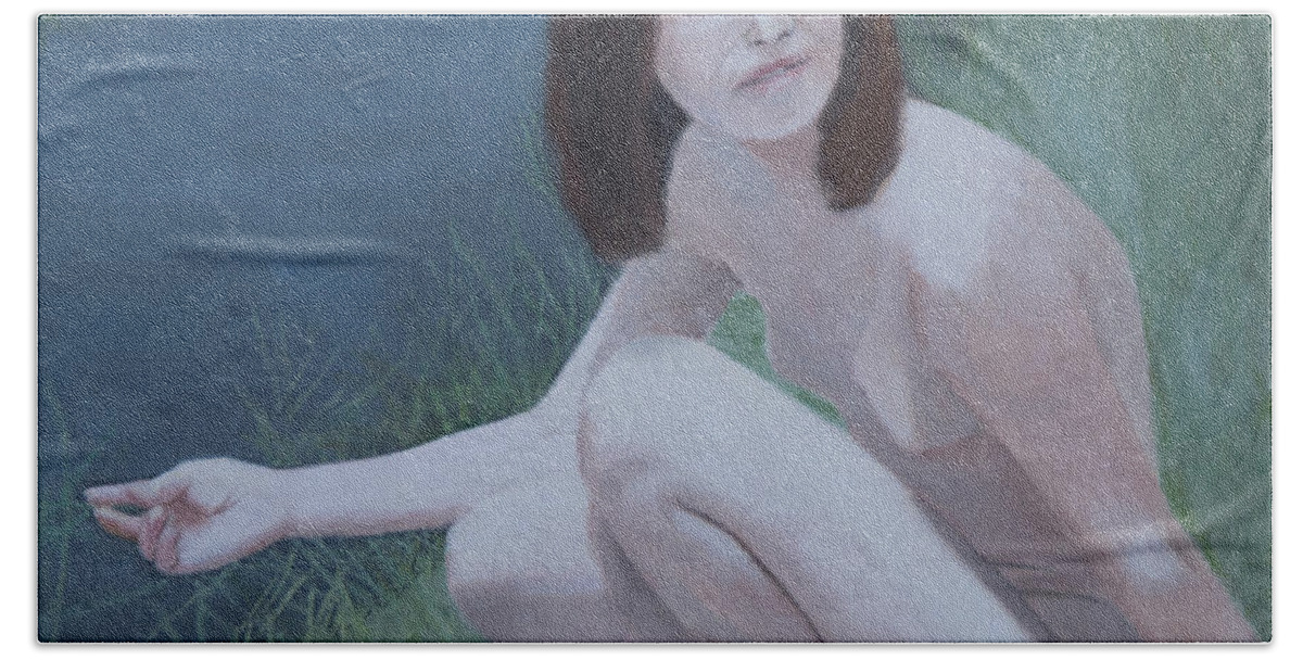 Nude Beach Sheet featuring the painting Young Naturist #4 by Masami Iida