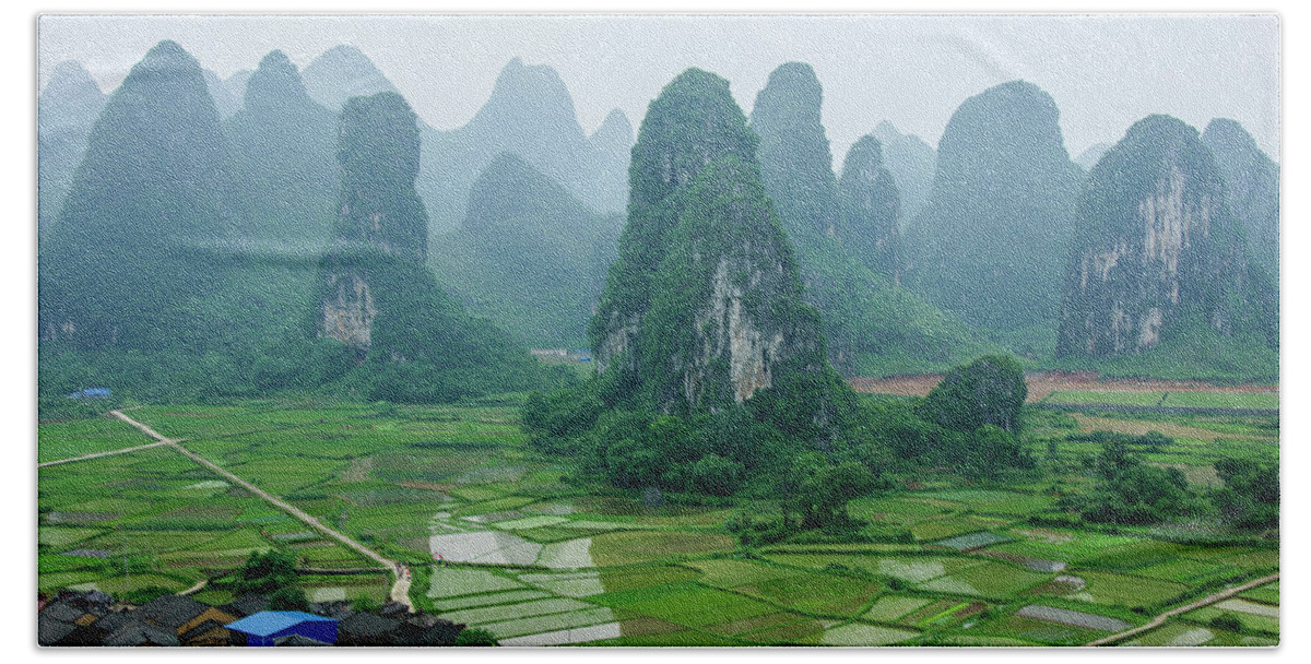 Landscape Beach Sheet featuring the photograph The beautiful karst rural scenery in spring #49 by Carl Ning