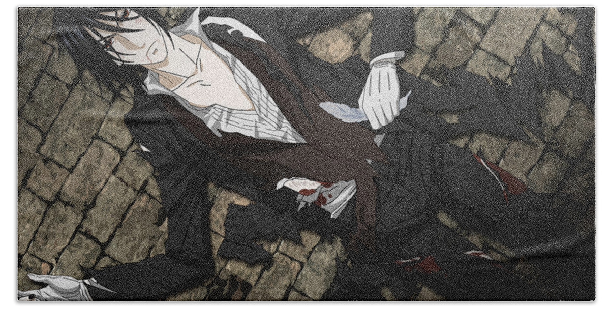 Black Butler Beach Towel featuring the digital art Black Butler #5 by Super Lovely