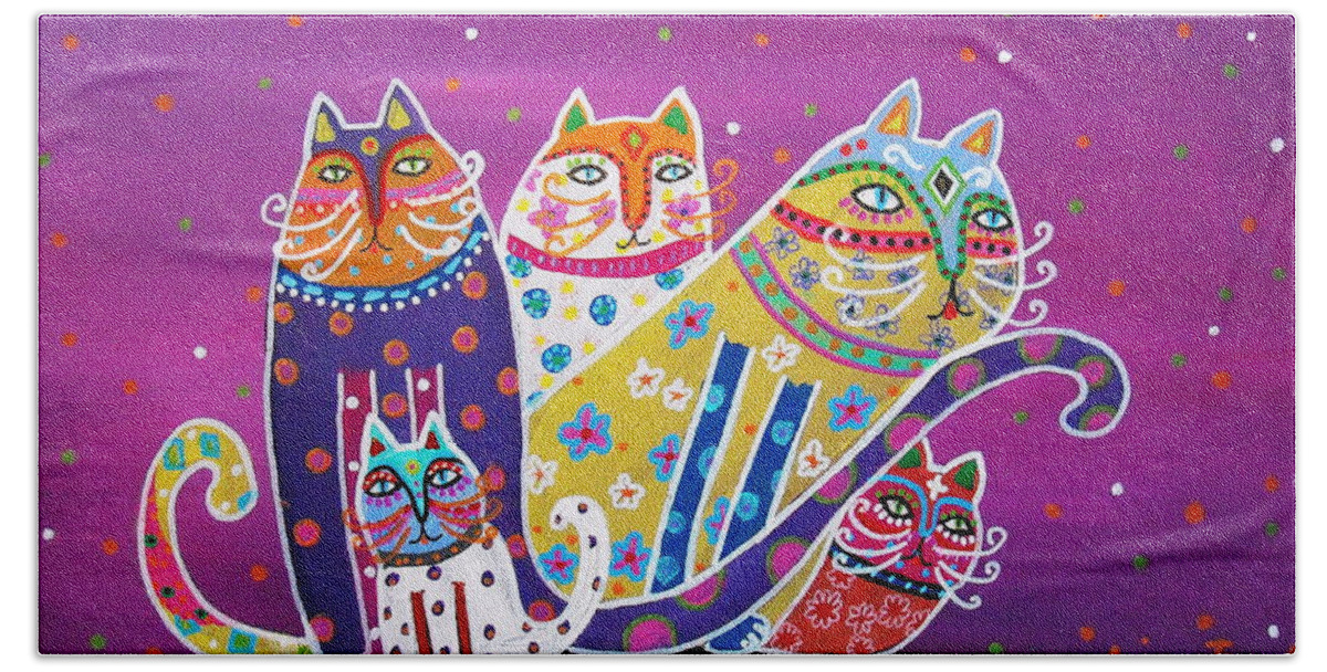 Cats Beach Towel featuring the painting 5 Cats by Pristine Cartera Turkus