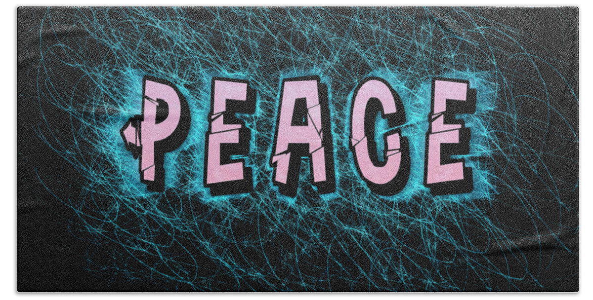 Hippie Beach Towel featuring the photograph Digitally enhanced PEACE text #5 by Humorous Quotes