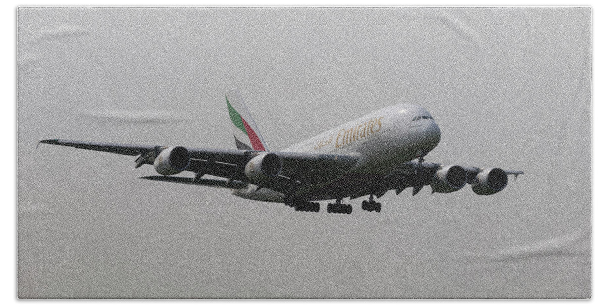  Beach Sheet featuring the photograph Emirates A380 Airbus #2 by David Pyatt