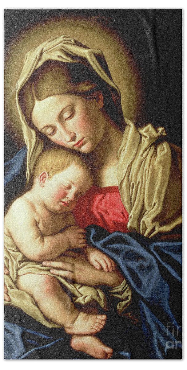 Virgin And Child Beach Towel featuring the painting Madonna and Child by Il Sassoferrato