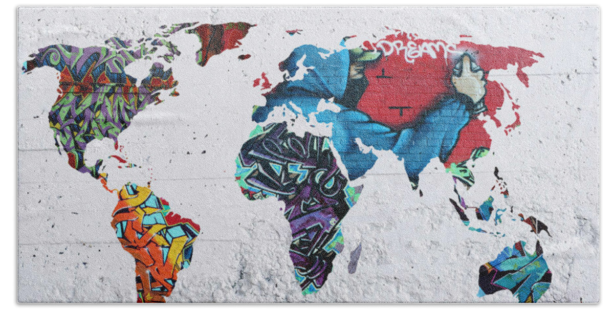 Map Of The World Beach Towel featuring the painting Map Of The World #1 by Mark Ashkenazi