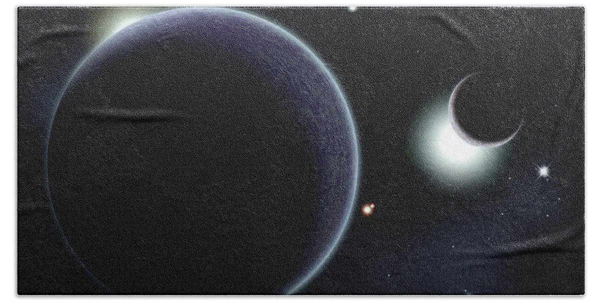 Planets Beach Towel featuring the digital art Planets #5 by Super Lovely