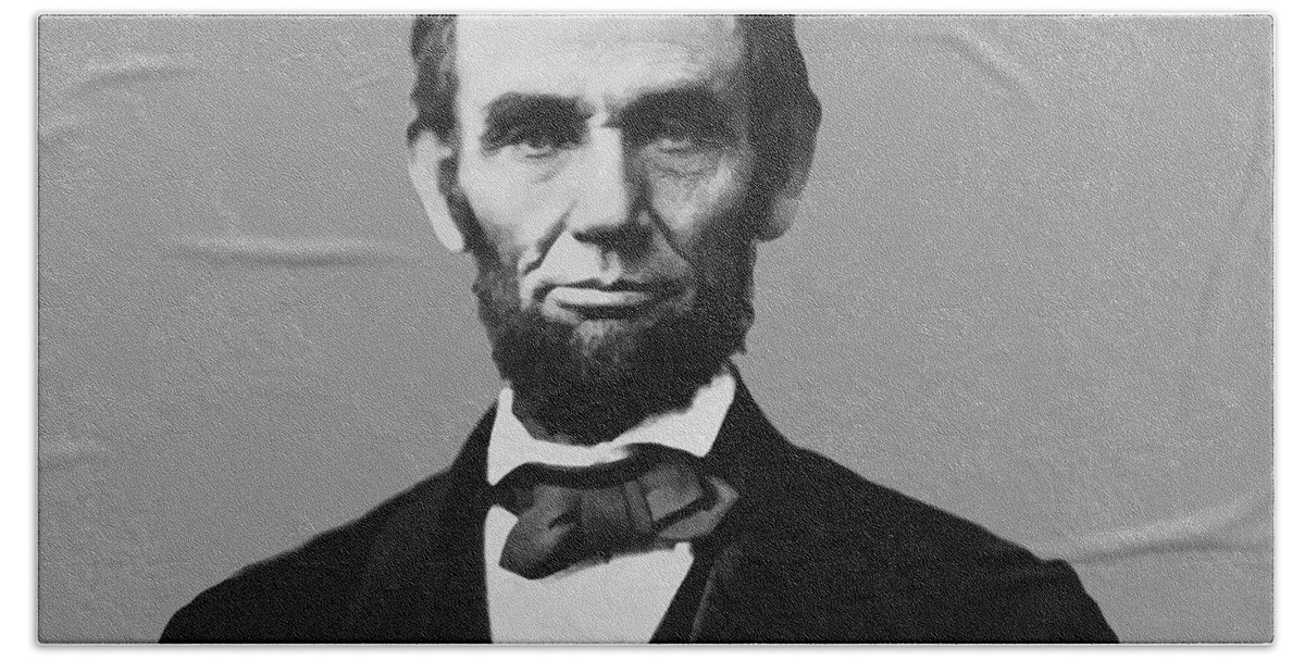 Abraham Lincoln Beach Towel featuring the mixed media President Lincoln #5 by War Is Hell Store