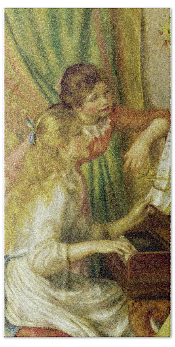 Piano Beach Towel featuring the mixed media The Piano Music Teacher by Auguste Renoir