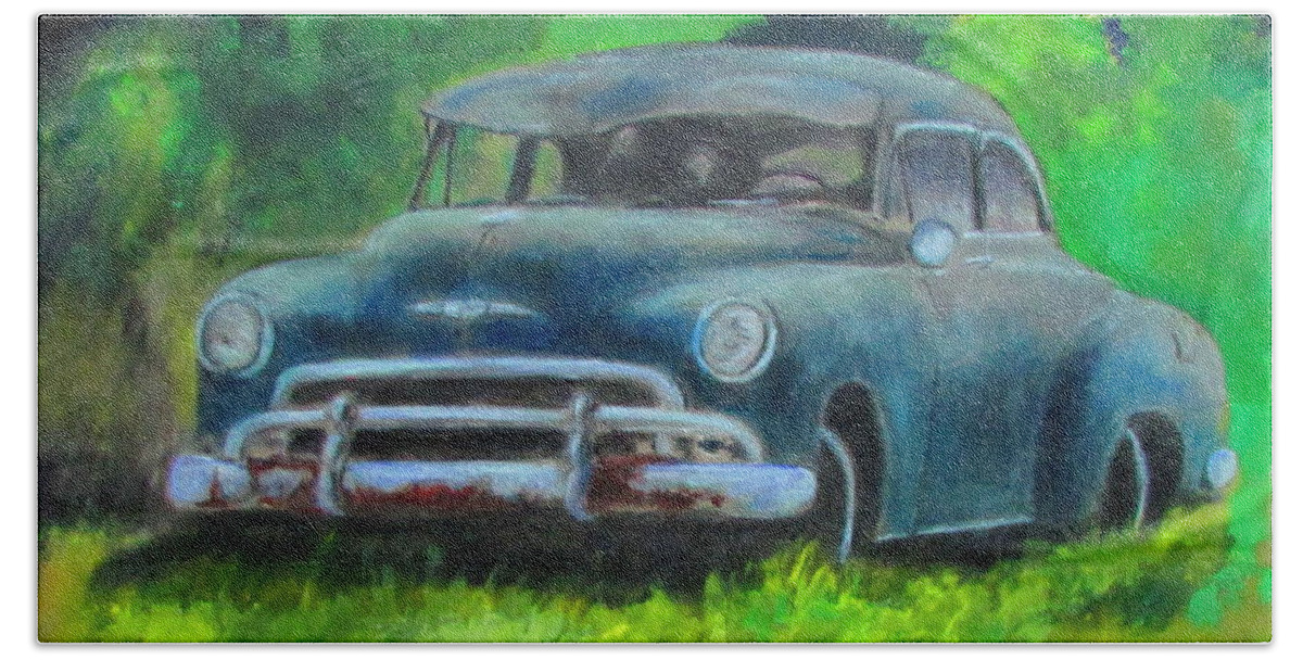  Beach Towel featuring the painting 50 Chevy by Bobby Walters