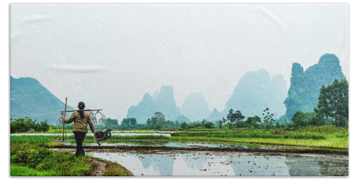 The Beautiful Karst Rural Scenery In Spring Beach Towel featuring the photograph Karst rural scenery in spring #56 by Carl Ning
