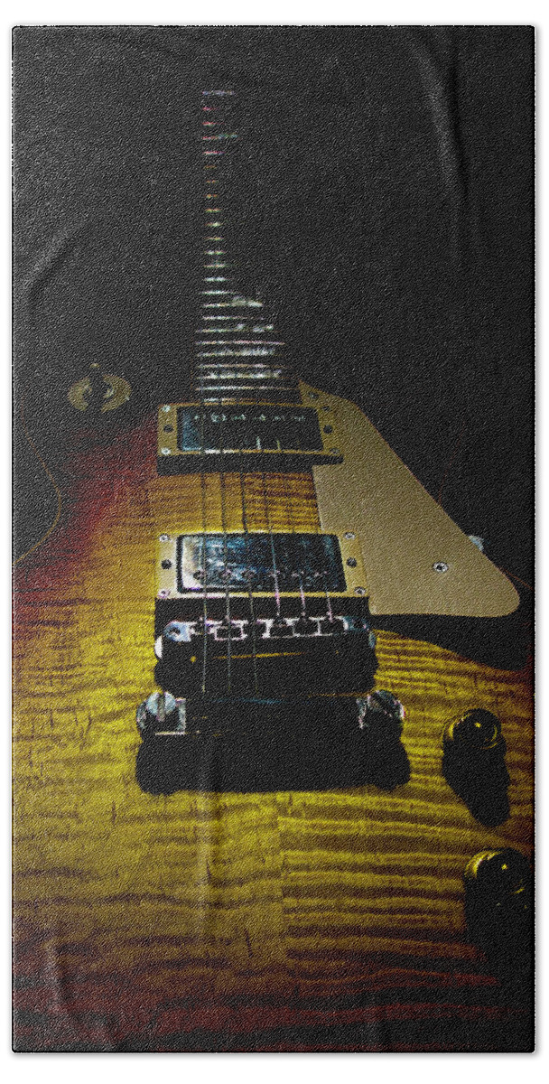 Gibson Les Paul Beach Towel featuring the digital art 59 Reissue Guitar Spotlight Series by Guitarwacky Fine Art