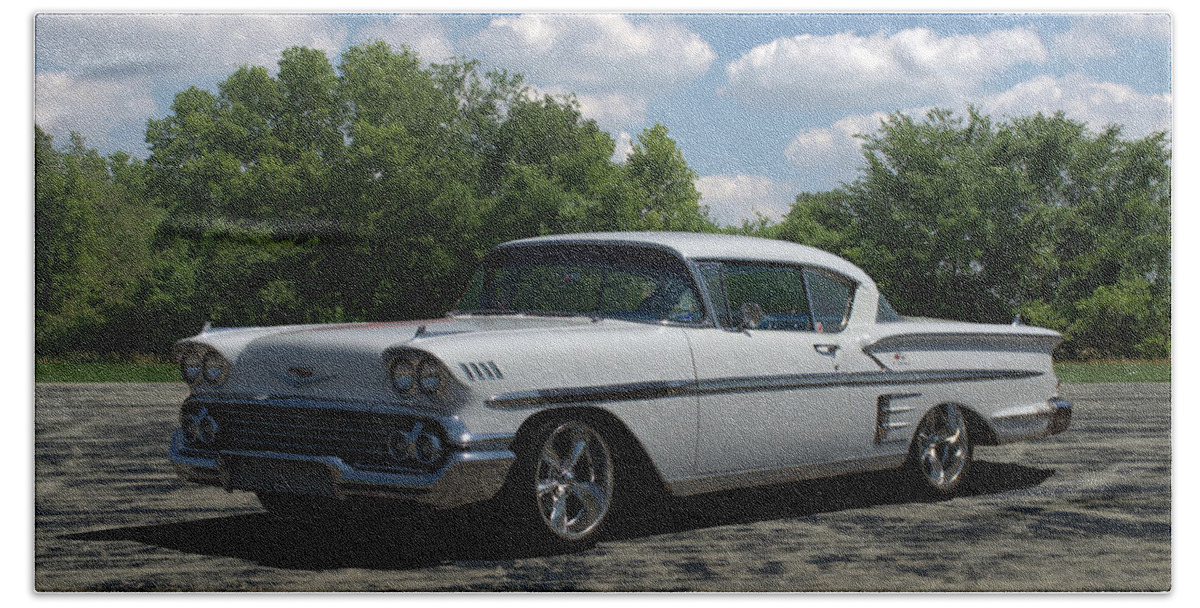 1958 Beach Towel featuring the photograph 1958 Chevrolet Impala by Tim McCullough
