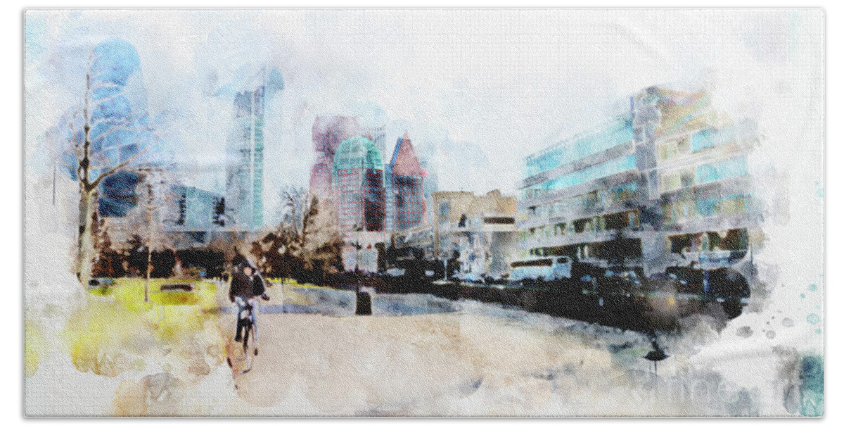 The Hague Beach Towel featuring the digital art City Life In Watercolor Style #6 by Ariadna De Raadt