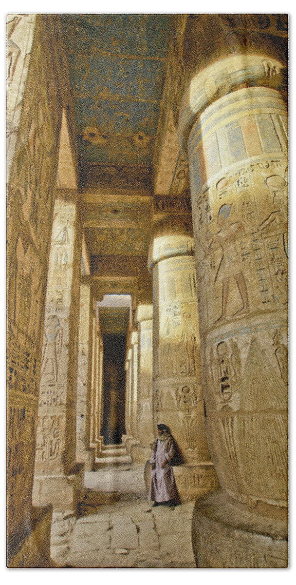 Egypt Beach Towel featuring the photograph Colonnade in an Egyptian Temple #6 by Michele Burgess