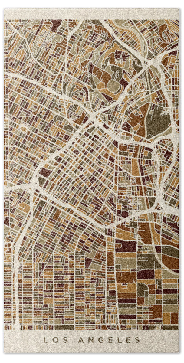 Los Angeles Beach Towel featuring the digital art Los Angeles City Street Map #6 by Michael Tompsett
