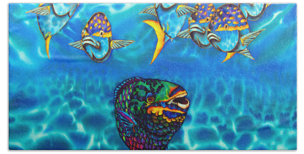 Diving Beach Towel featuring the painting Parrotfish by Daniel Jean-Baptiste