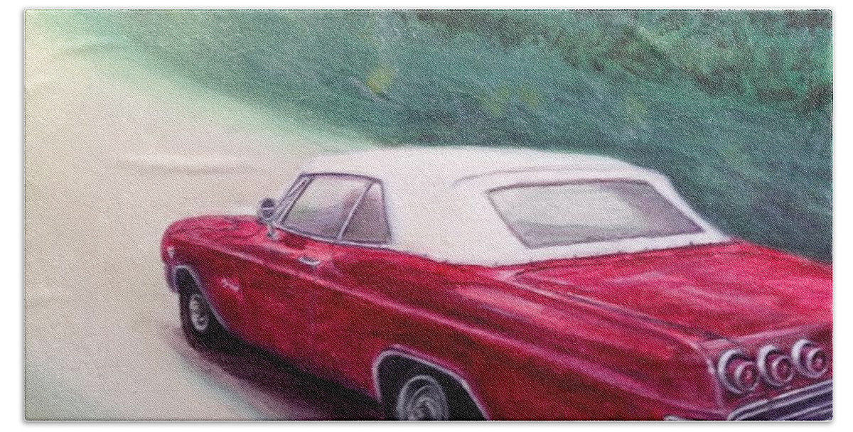 65 Chevy Impala Convertible Beach Towel featuring the painting 65 Chevy Impala by Lavender Liu