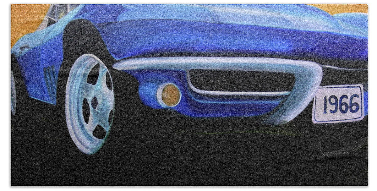 #corvette Beach Towel featuring the painting 66 Corvette - Blue by Dean Glorso