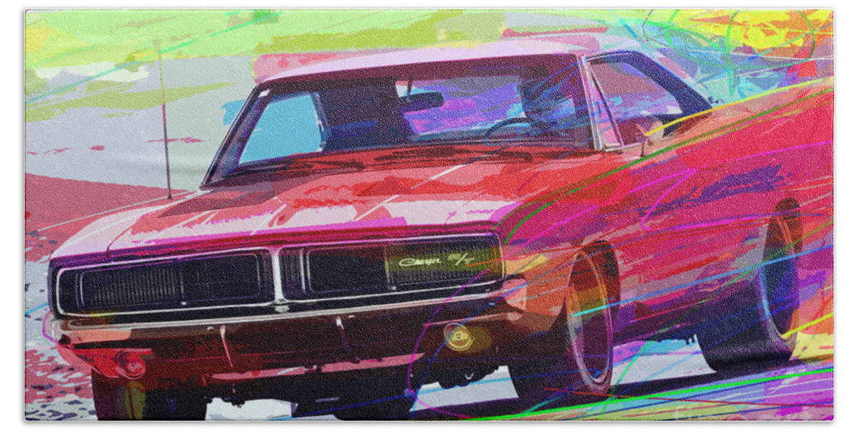 1969 Dodge Beach Sheet featuring the painting 69 Dodge Charger by David Lloyd Glover