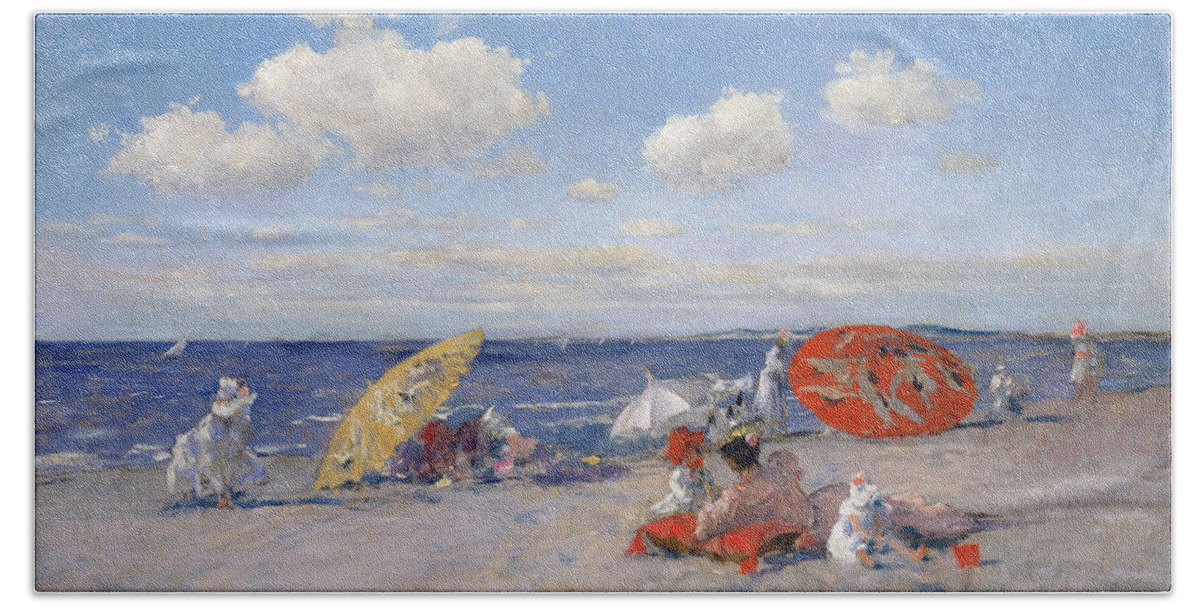 At The Seaside Beach Towel featuring the painting At the Seaside #7 by William Merritt Chase